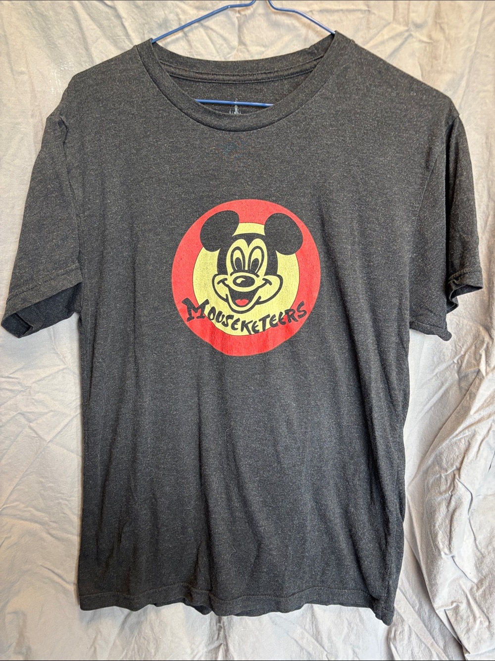 Disney Men's Black T-Shirt with Mickey Mouse Mouseketeers Logo - Red & Yellow